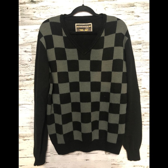 Grandpa style Oxygen pullover checkered sweater - Picture 1 of 5